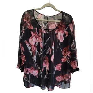 Jennifer Lopez 0X Floral Sheer Long Sleeve Button Down Blouse
